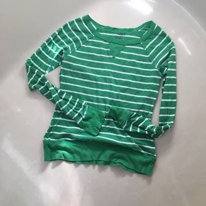 Green & white striped long sleeve blouse